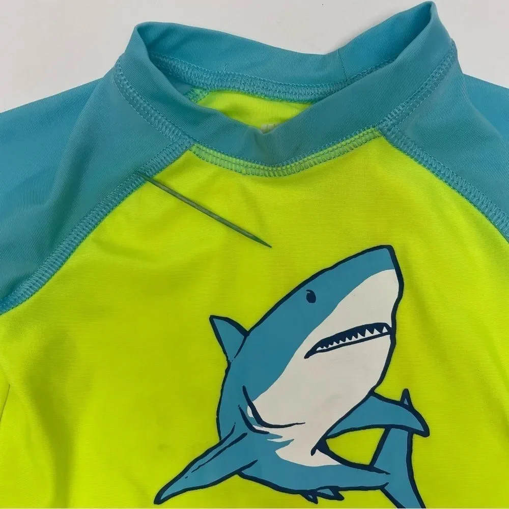Wave Zone Swimsuit Bright Green/Yellow & Blue 2-Pieces Sharks Baby Boy Size 12M